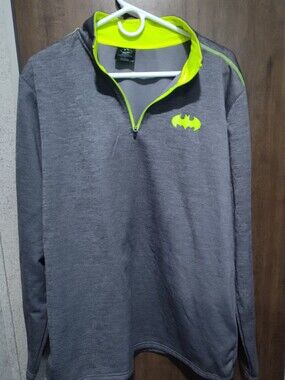 DC Comics Batman Pullover in Gray with Neon Yellow Trim